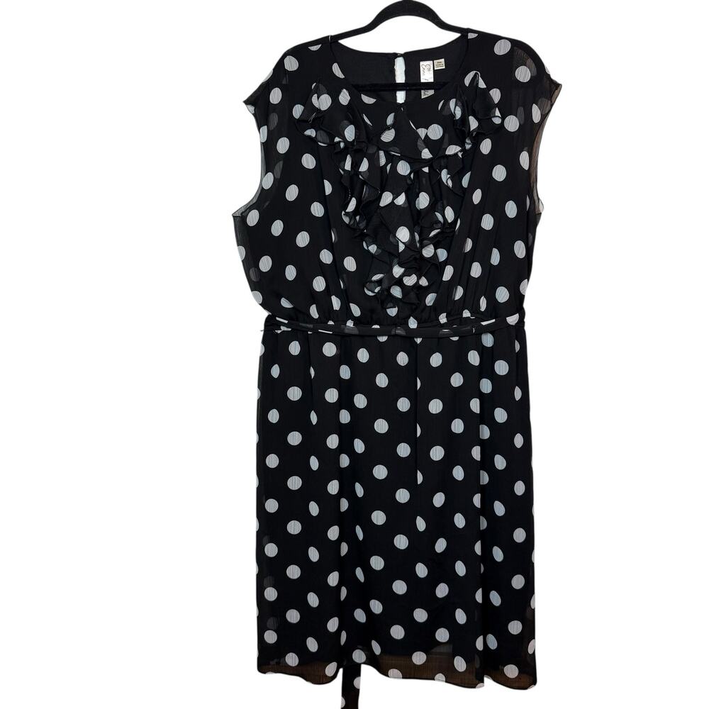 Emma Michelle black and white polka dots sleeveless ruffled neck dress 20W